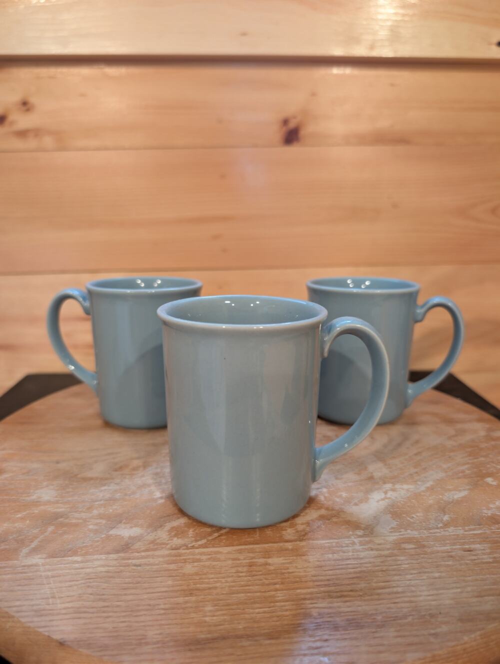 Vintage Corning Stoneware Heather Blue Mugs Set of 3 12 Oz Coffee Cups